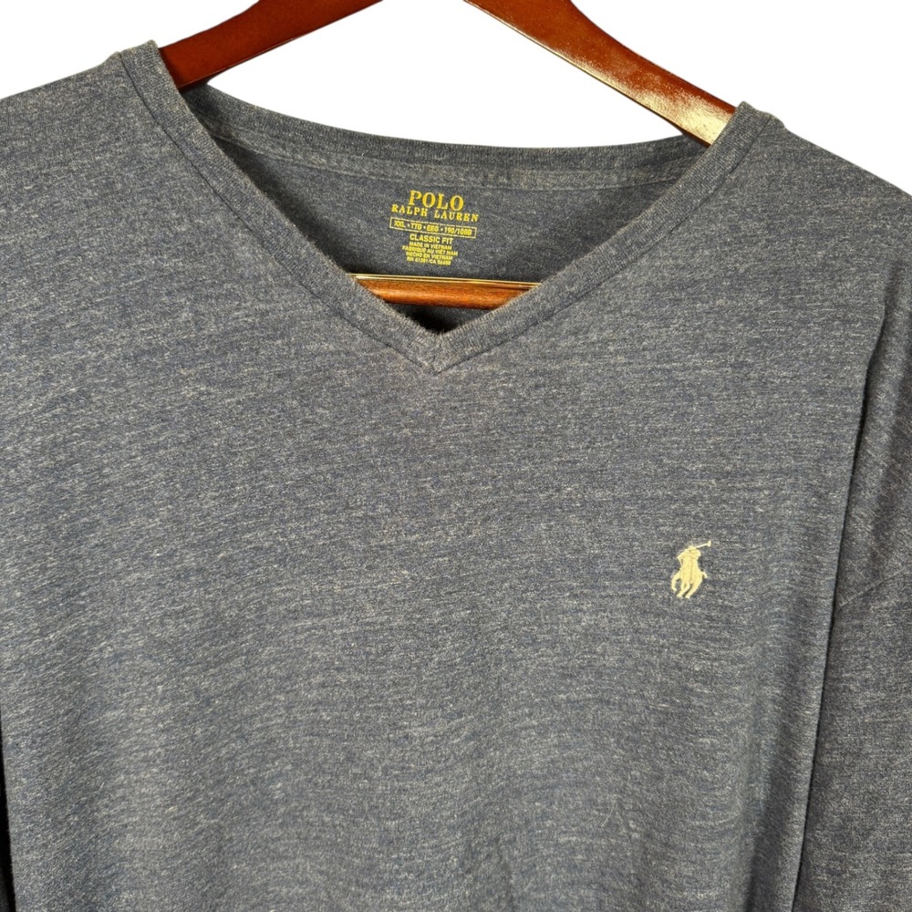 Polo Ralph‎ Lauren Mens T-shirt V Neck Long Sleeve Top Blue Size XXL Preppy